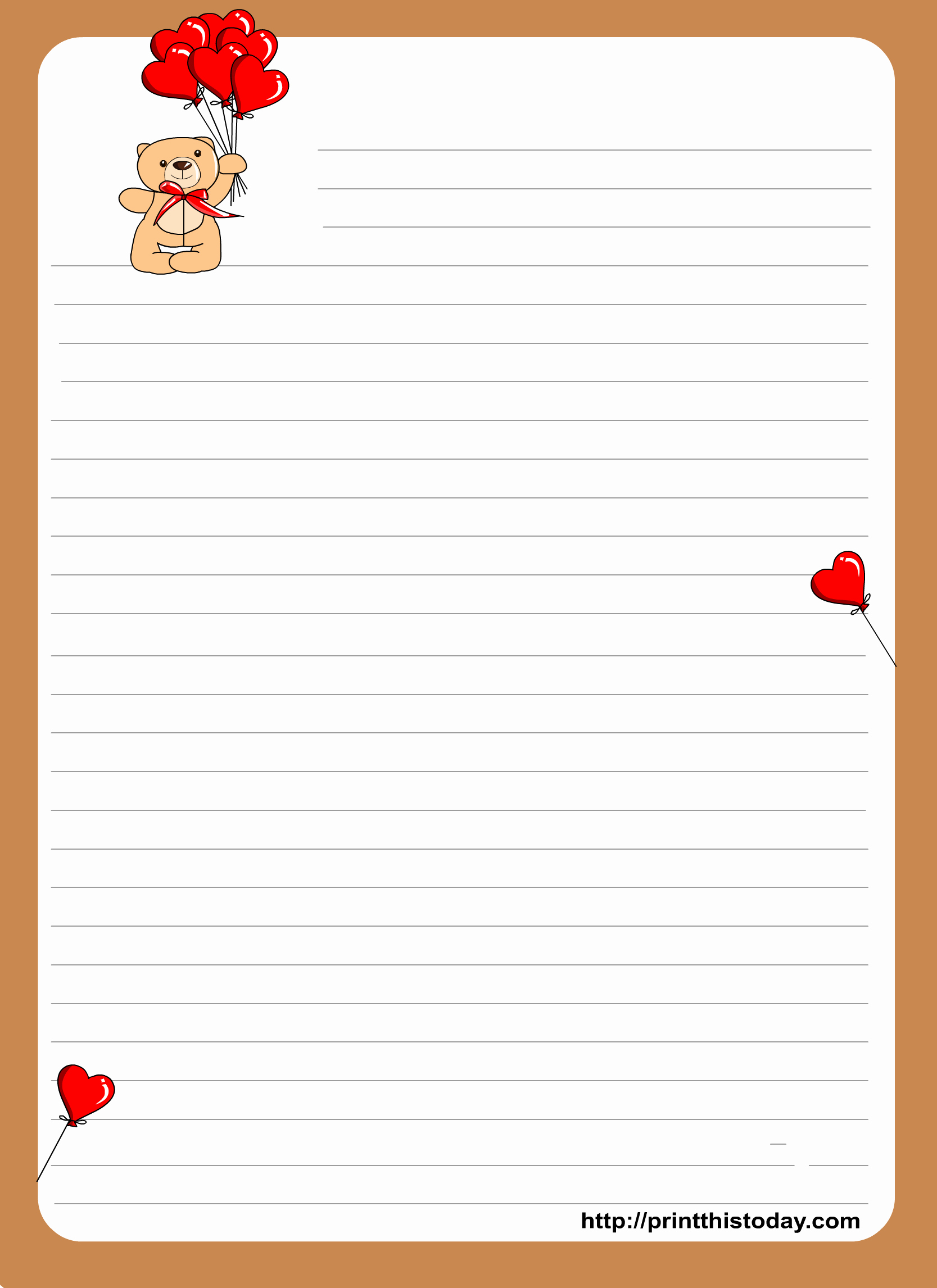 Teddy Bear Writing Paper for Kids