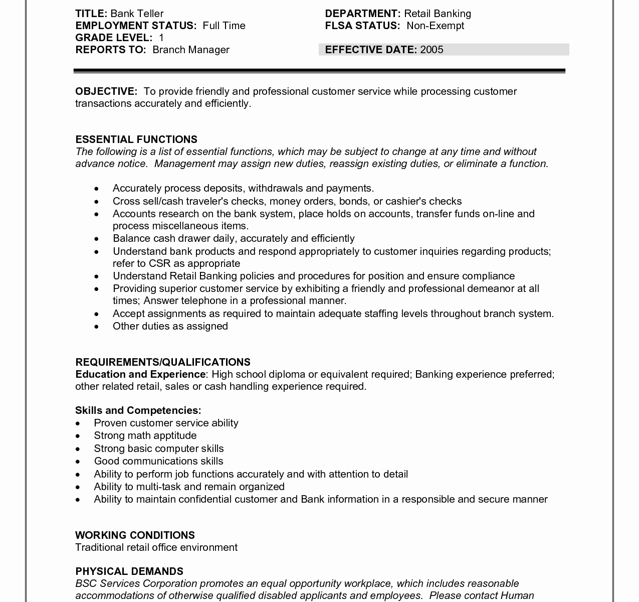 Teller Job Description for Resume