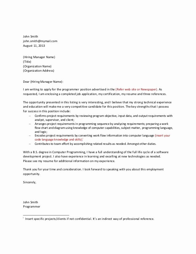 Technical Writer Cover Letter   Template 2 Technical Cover Letter 