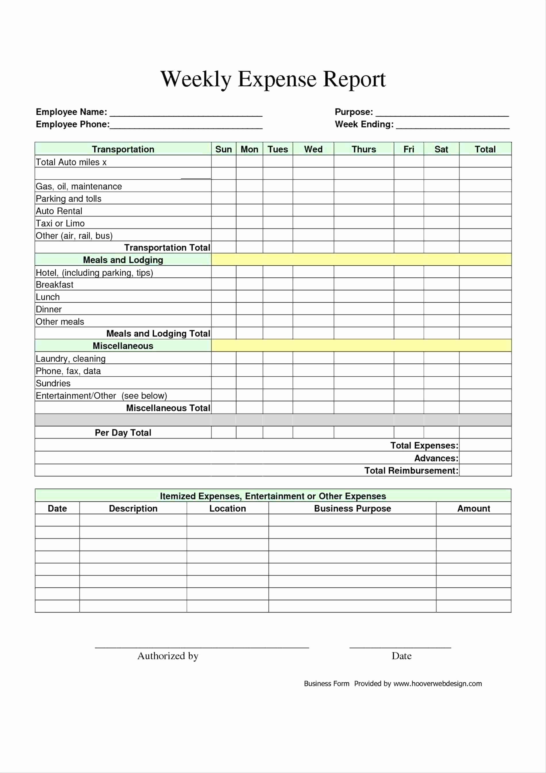 Template Basic Expense Report Template