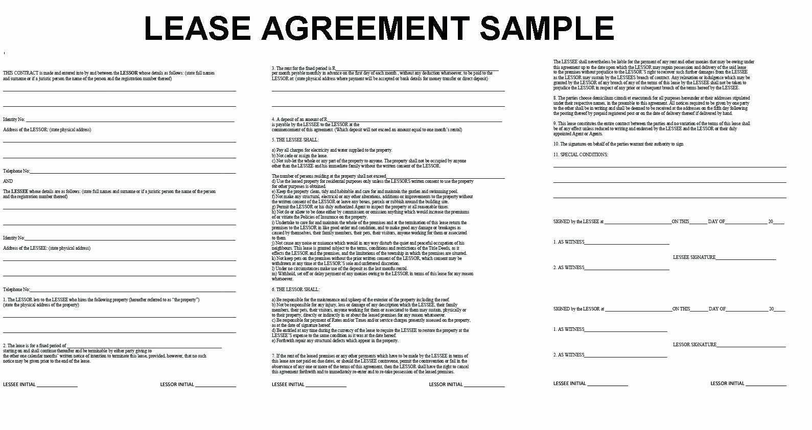 Template Equipment Lease Agreement Template