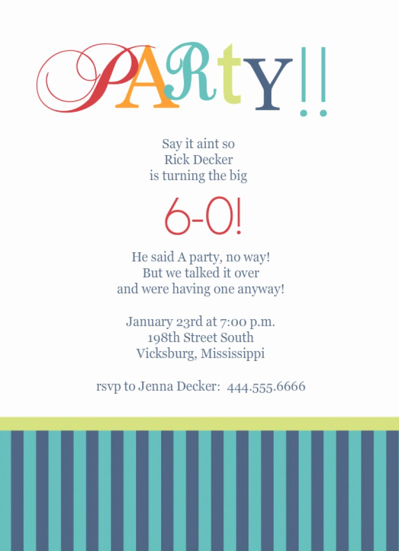 Template for 60th Birthday Party Invitation
