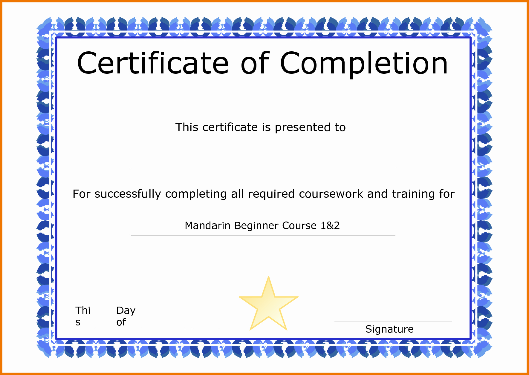 Template for Certificate Pletion