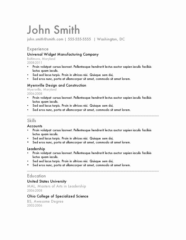 template for resume in word