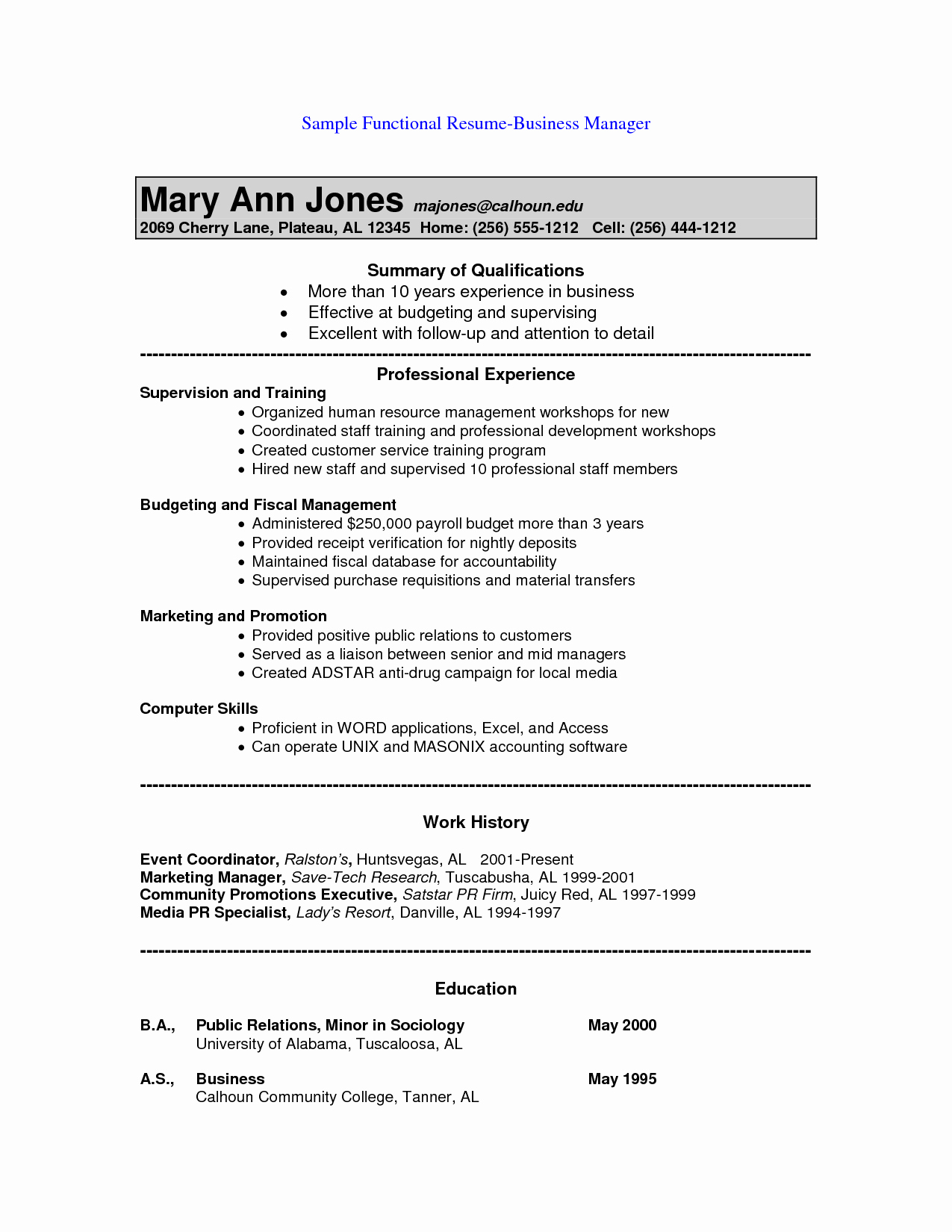 Template Functional Resume Template