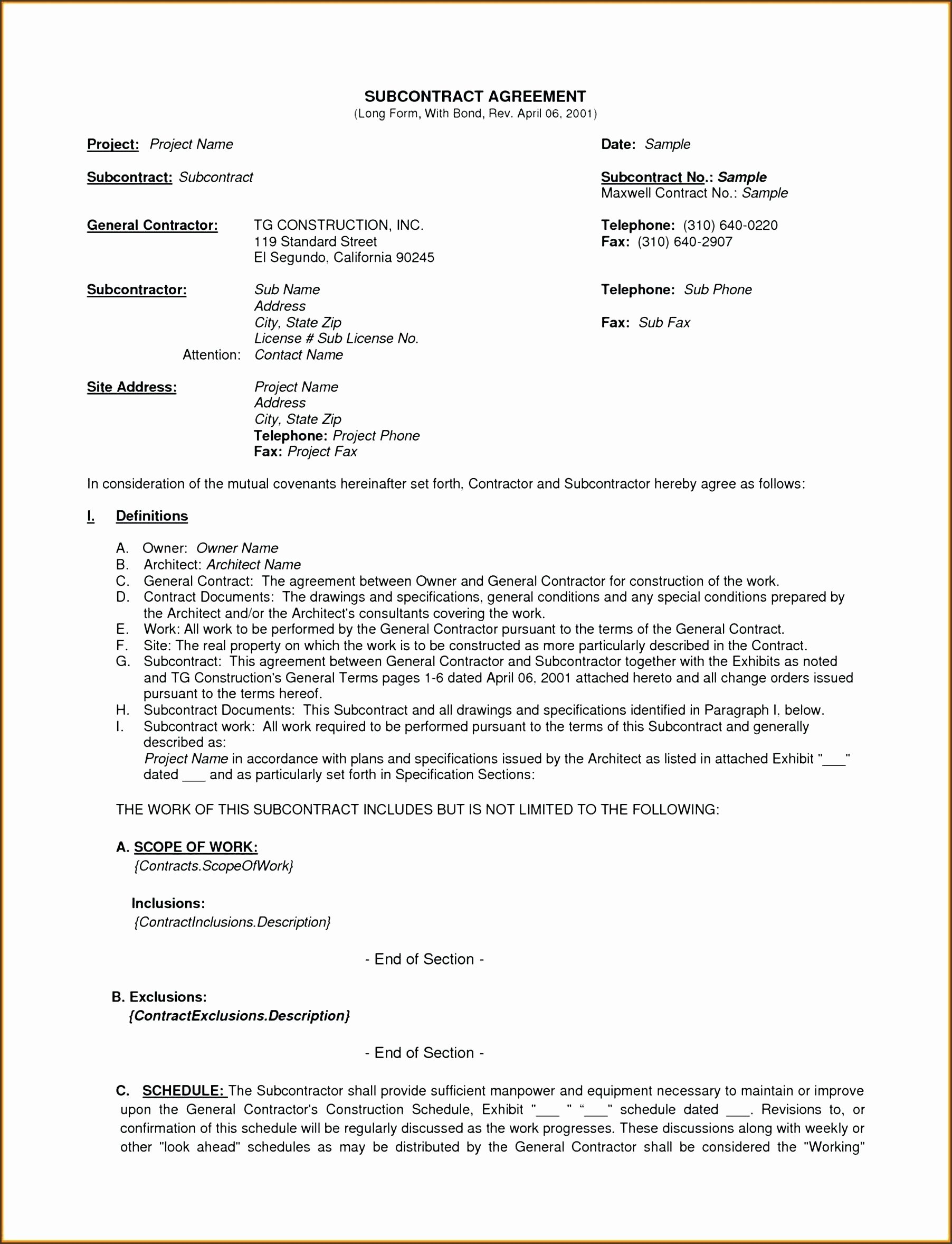 Template General Contractor Contract Template