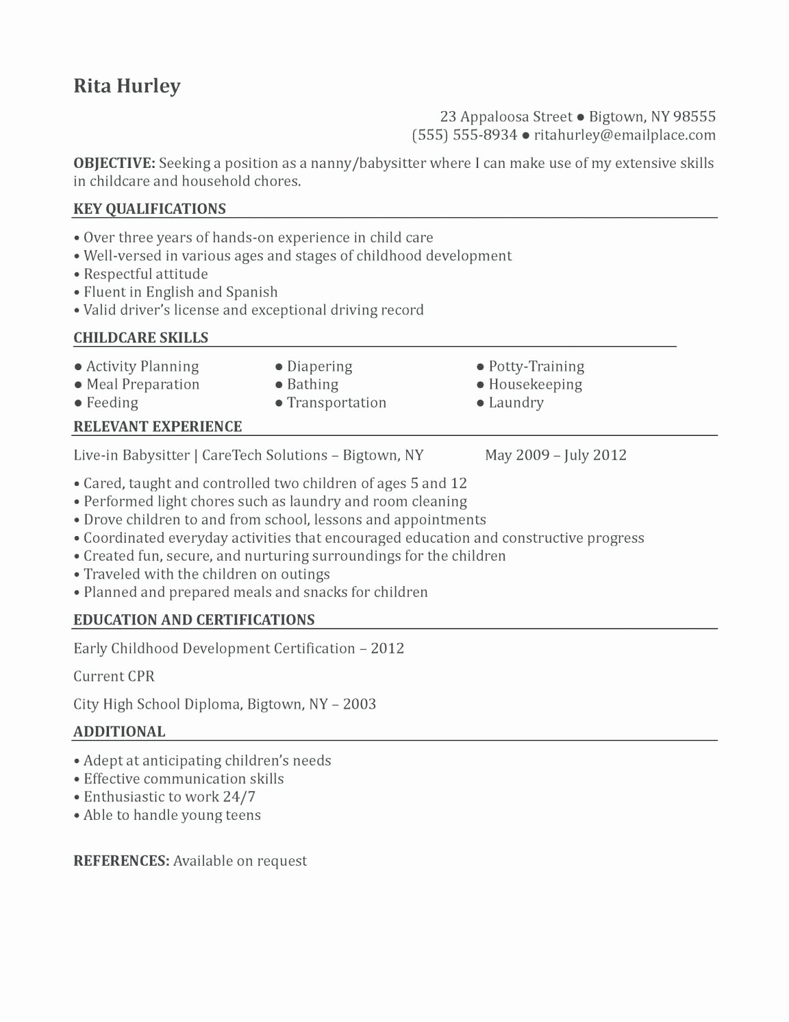 Template Nanny Cover Letter Template