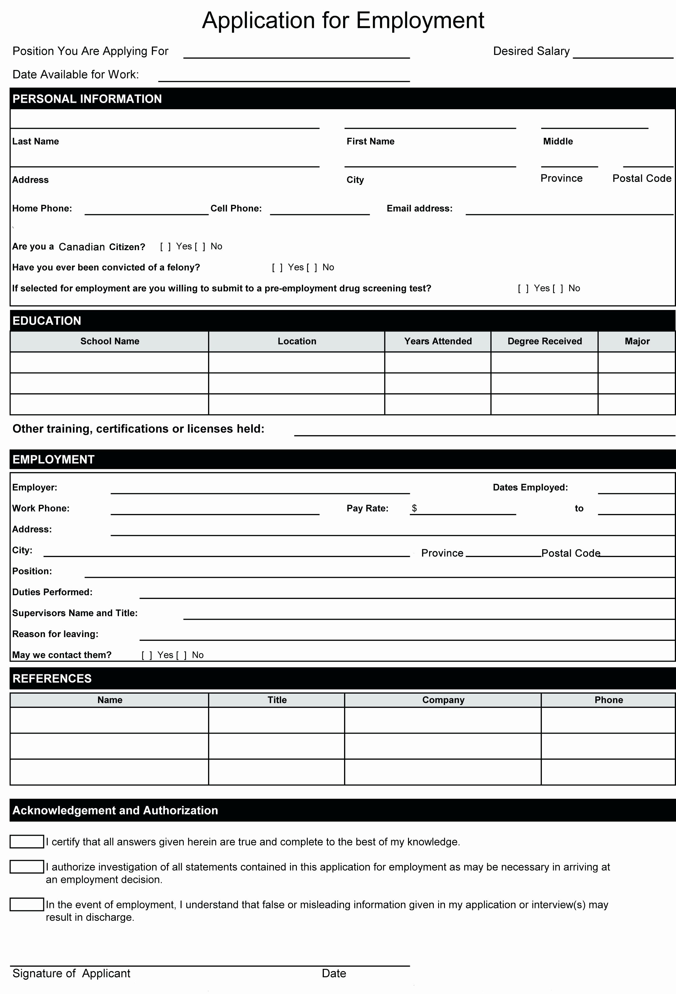Template New Hire Application Template