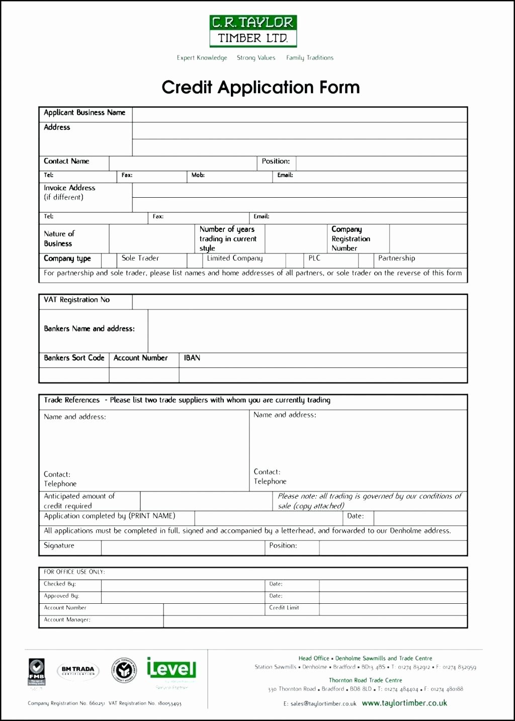 Template Pany Credit Application Template
