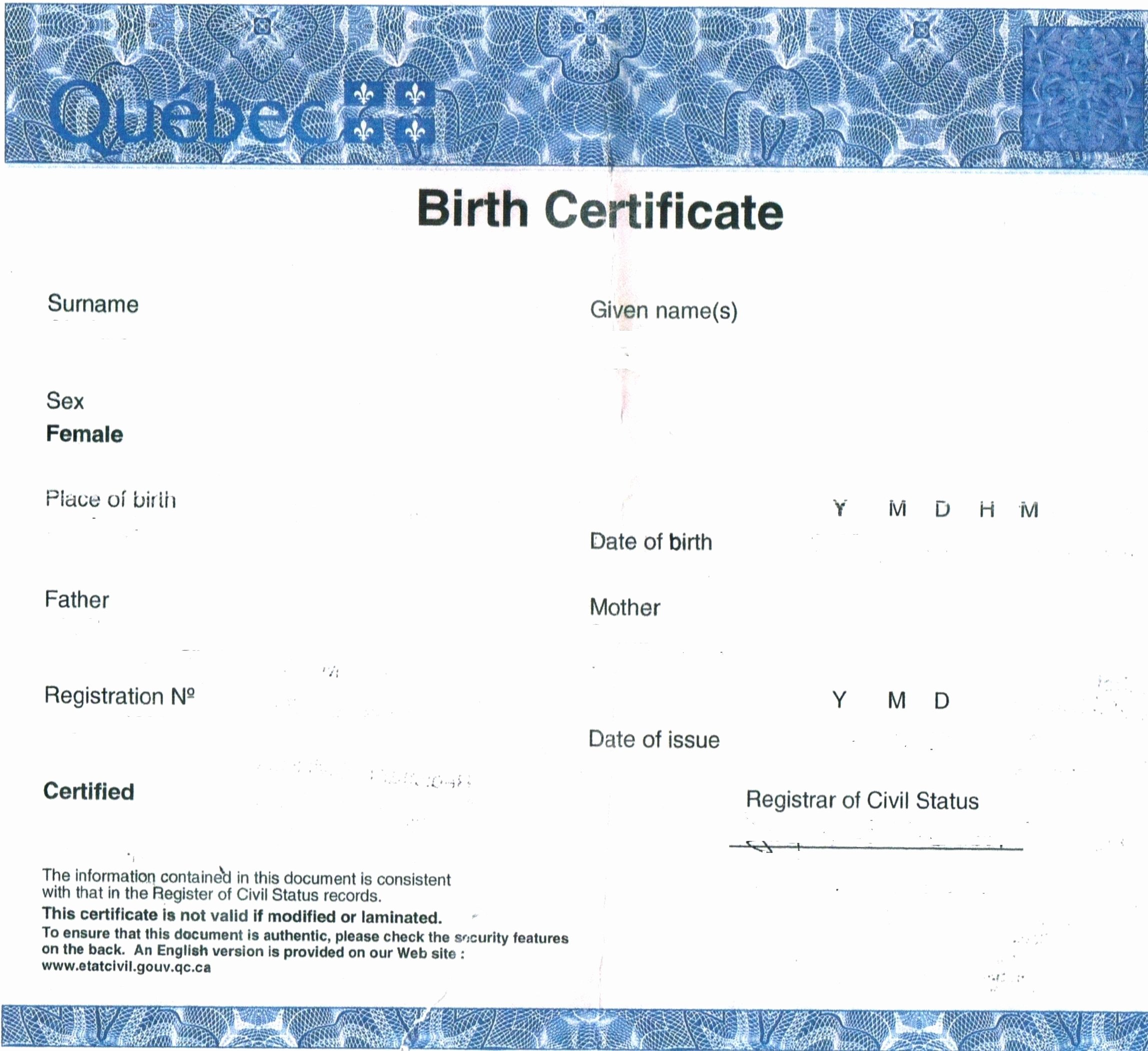 Template Printable Birth Certificate Template