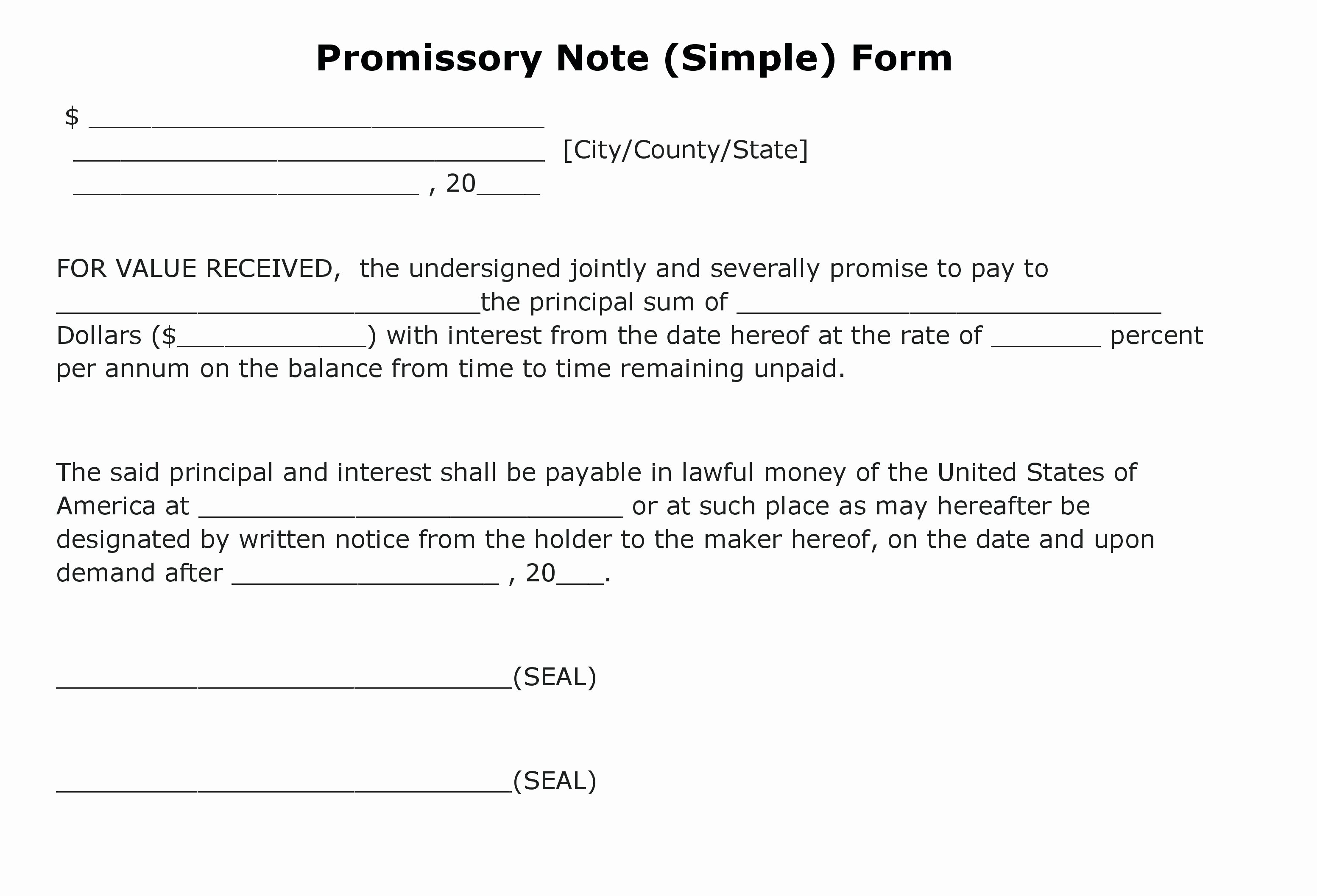 Template Simple Promissory Note Template