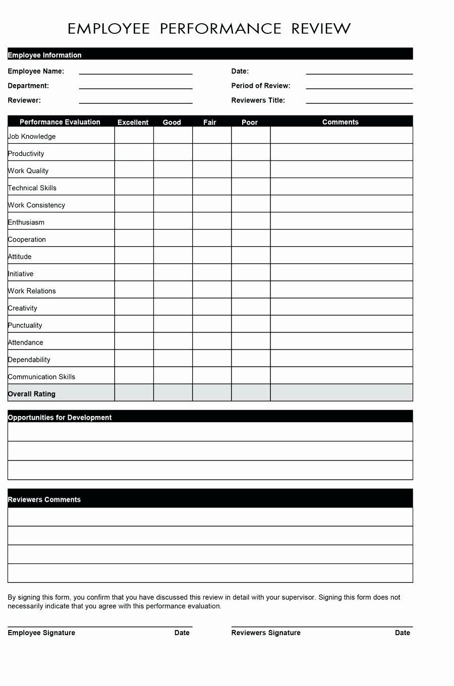 Template Staff Appraisal form Template