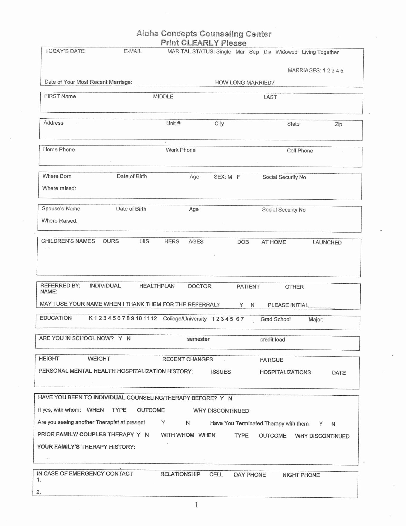Templates Counseling Intake forms Templates