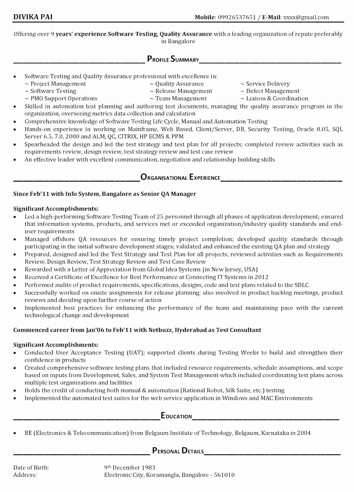 Test Manager Template 2 Page 1 Practicable though Resume