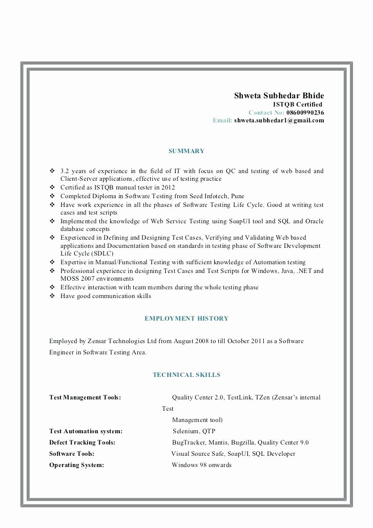 Testing Resume Sample for 3 Years Experience Resume Ideas