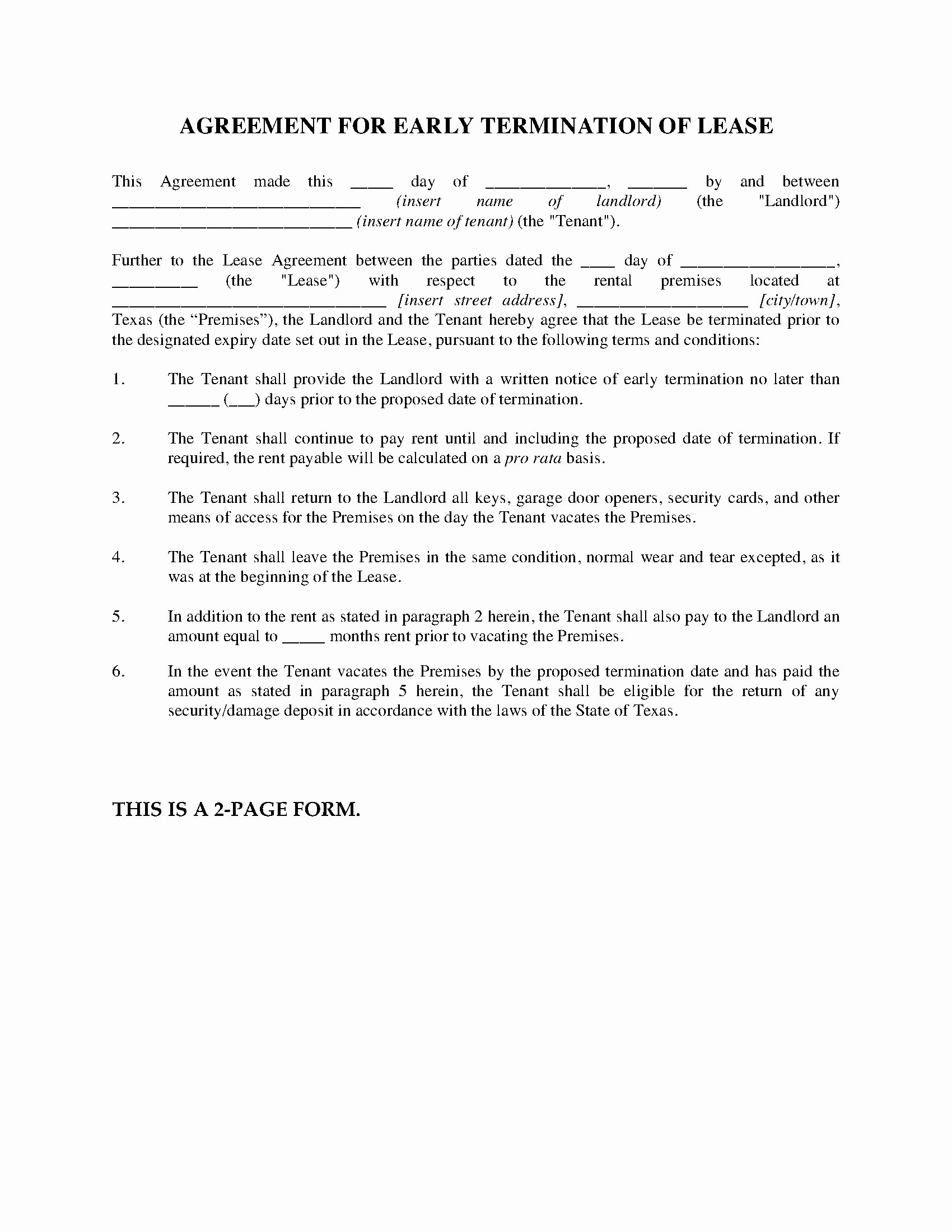 Texas Agreement for Early Termination Of Lease
