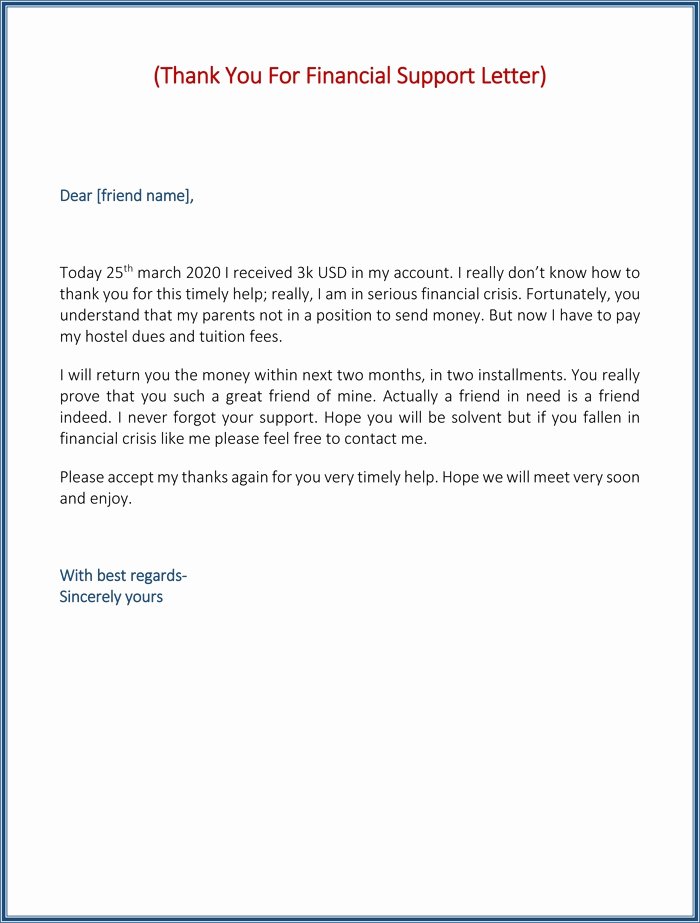 Thank You for Support Letter Letter Template