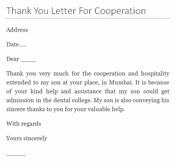 Thank You Letter for Hospitality Extended