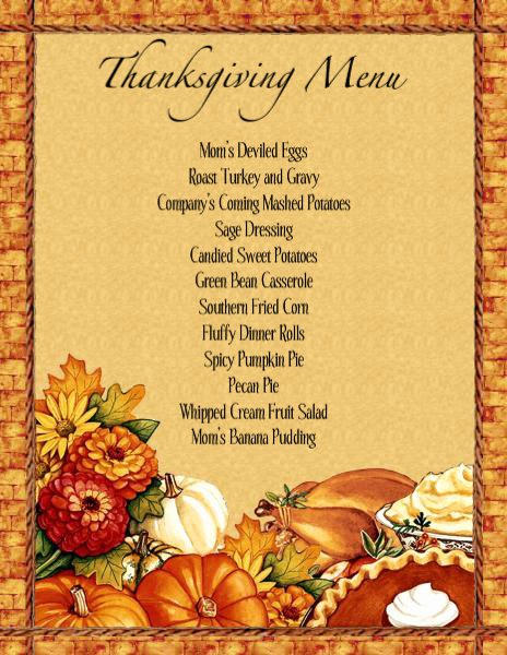 thanksgiving dinner menu planner template