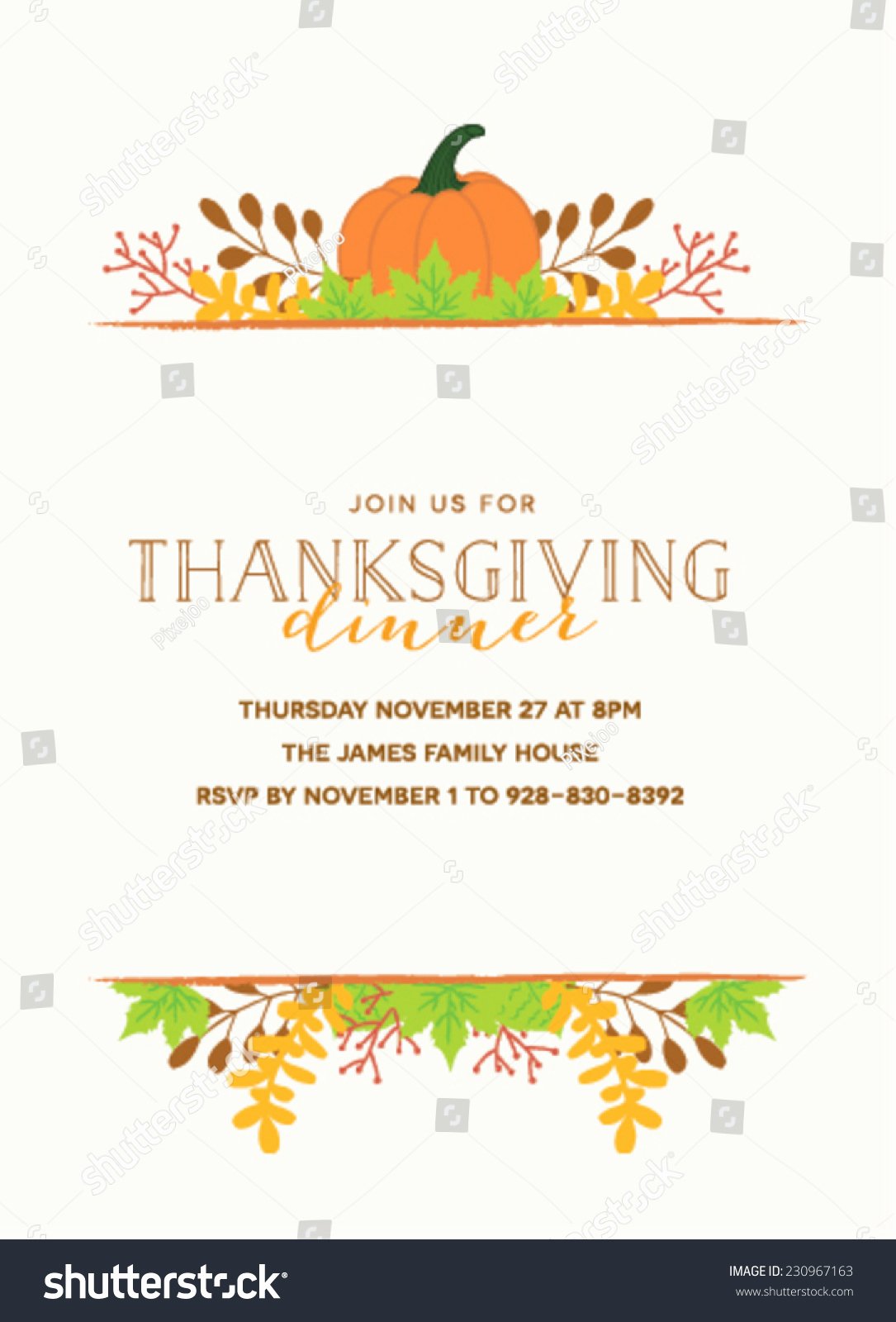 Thanksgiving Invitation Template Pumpkin Autumn Leaves