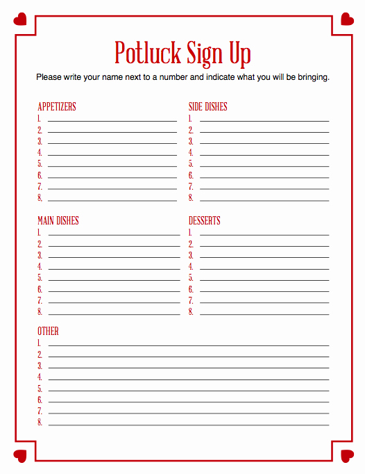 Thanksgiving Potluck Printable Sign Up Sheets – Happy