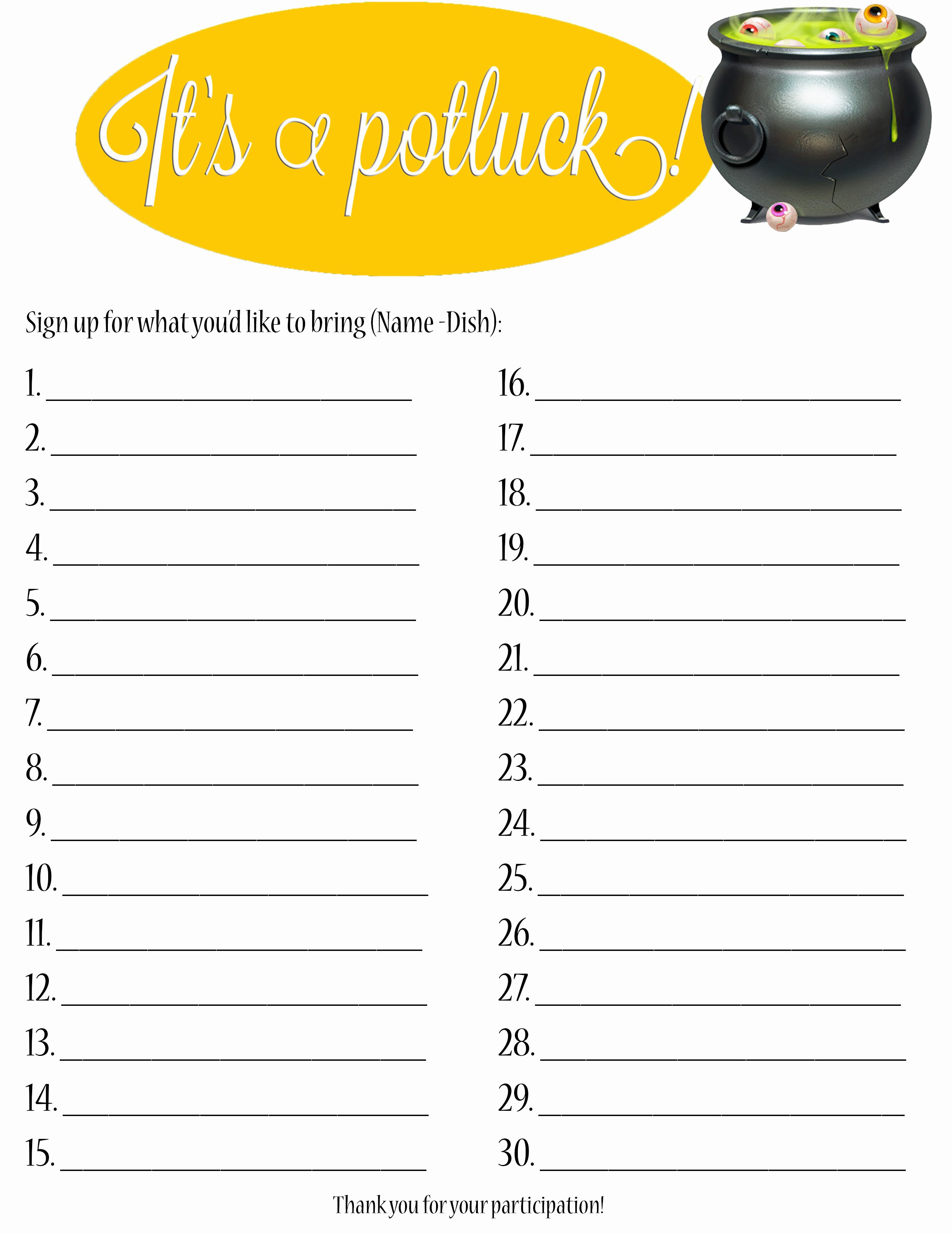 Thanksgiving Printable Potluck Sign Up Sheets – Happy