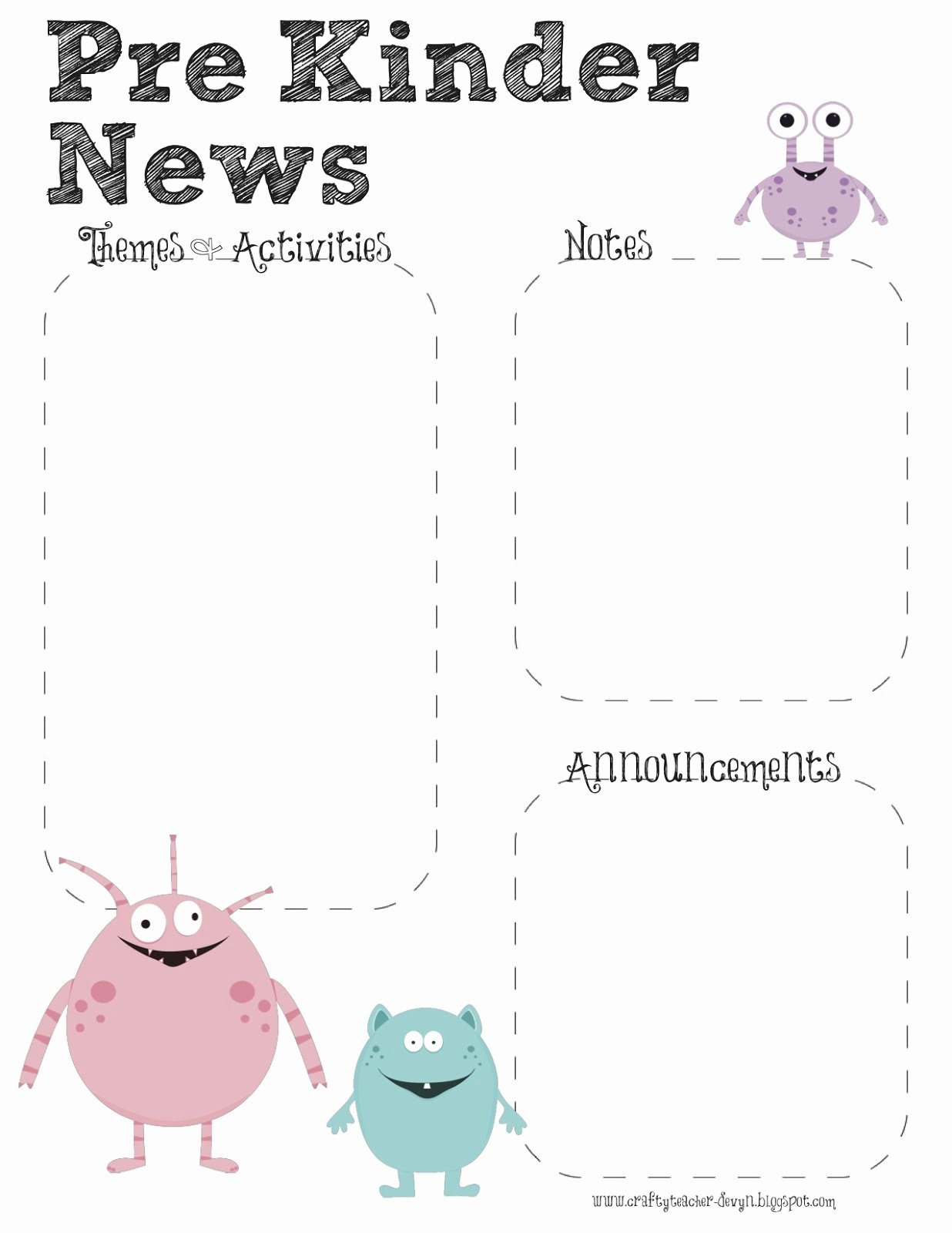 prek monster theme newsletter template