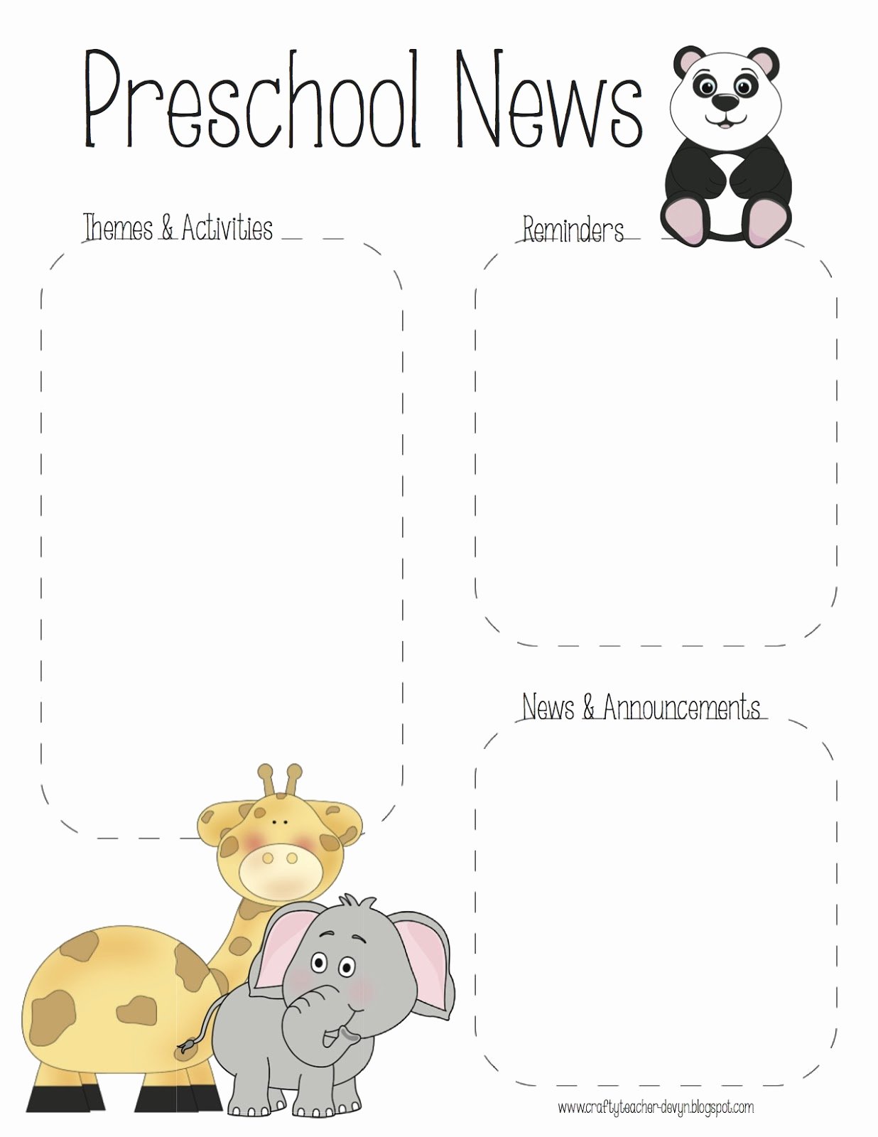 The Crafty Teacher Preschool Zoo Newsletter Template