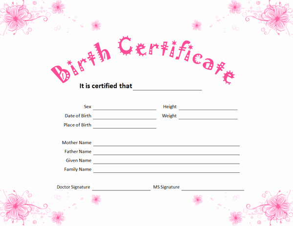 The Gallery for Girl Birth Certificate Template