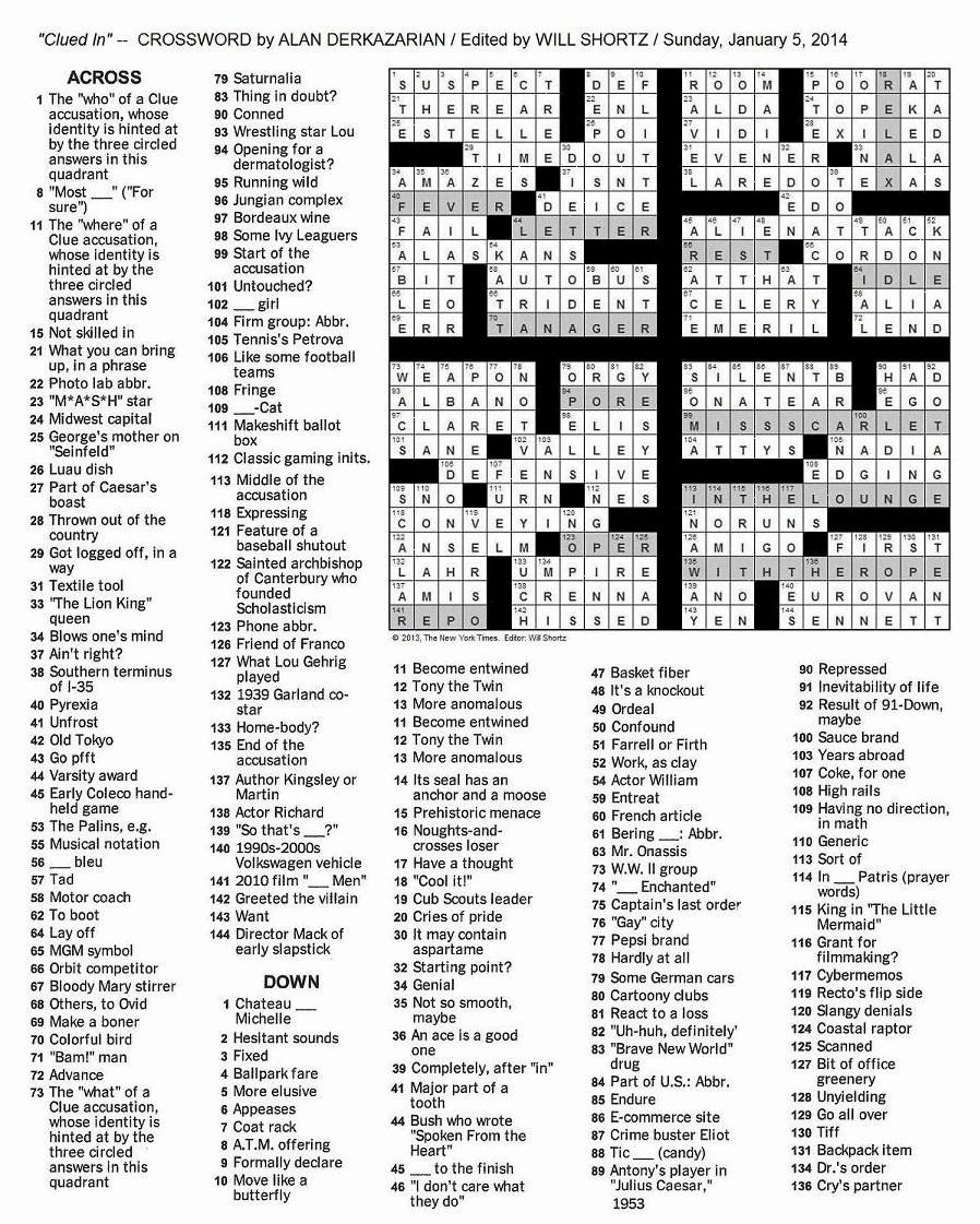 The New York Times Crossword In Gothic 01 05 14 — Clued In