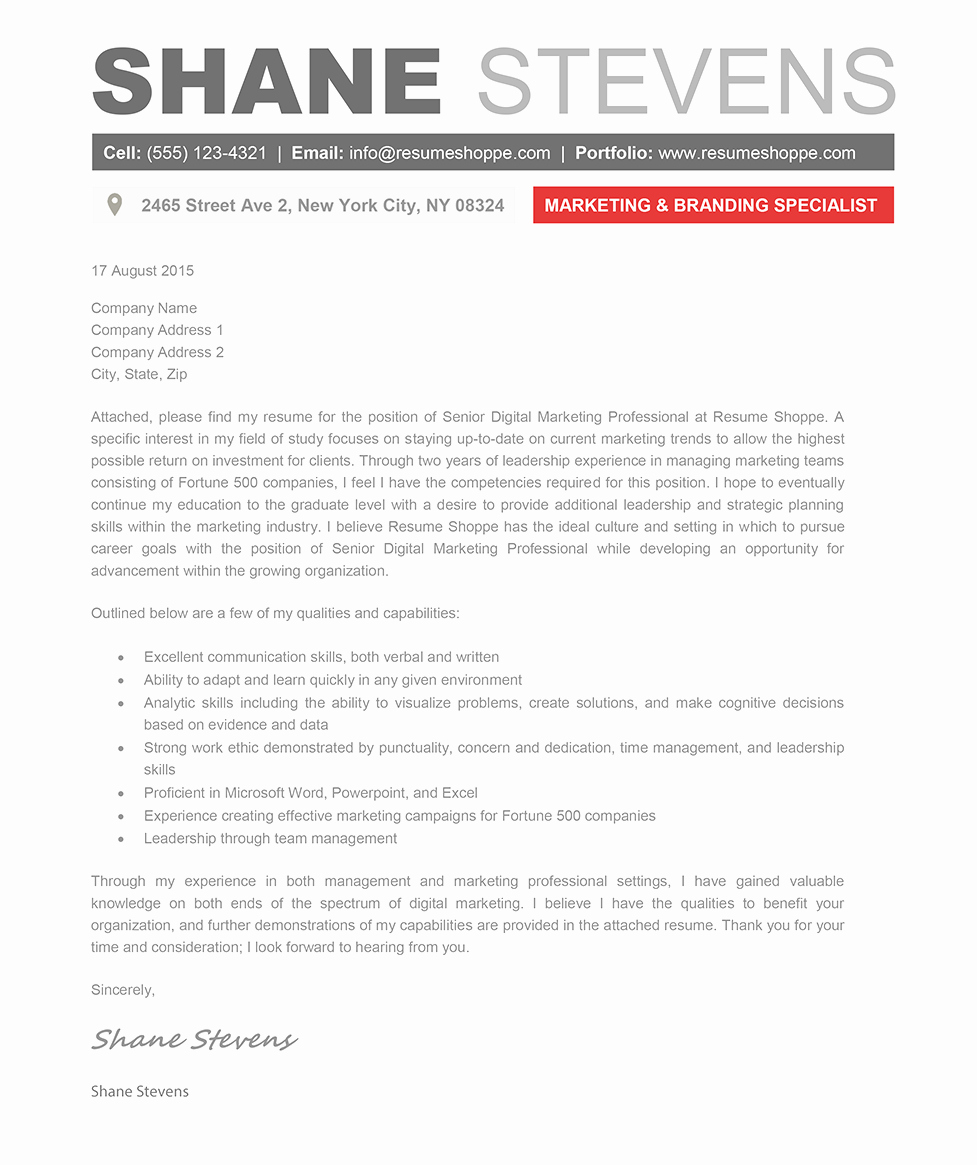 The Shane Cover Letter Creative Resume Template