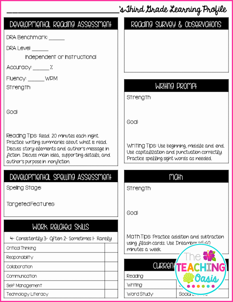 The Teaching Oasis Parent Teacher Conference form