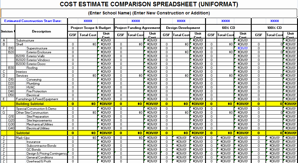 project cost estimate template spreadsheet
