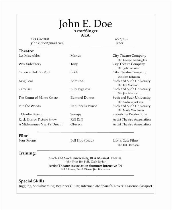 Theater Resume Template 6 Free Word Pdf Documents