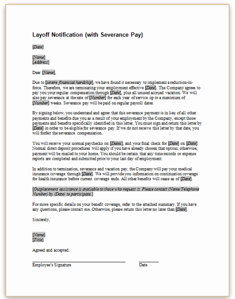 This Sample Letter Provides Notice and Severance Pay