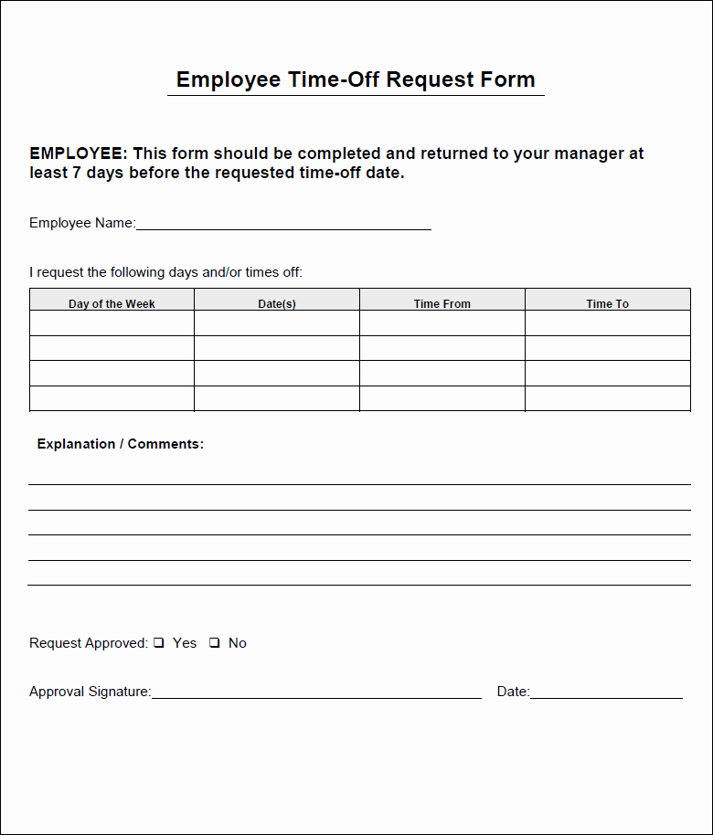 Time Off Request form Templates