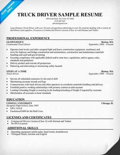 Tips to Write Truck Driver Resume