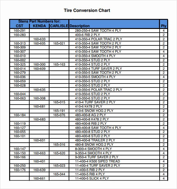 Tire Conversion Chart Sample Tire Conversion Chart 8