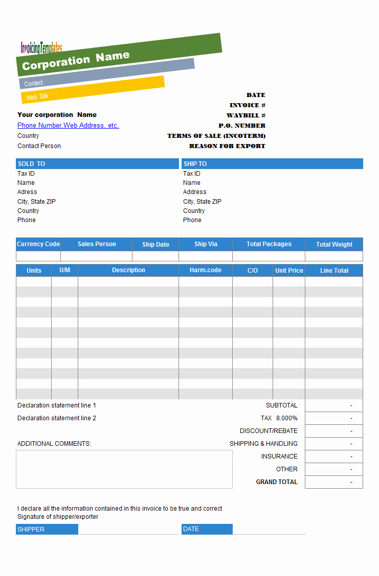 Tnt Mercial Invoice Template