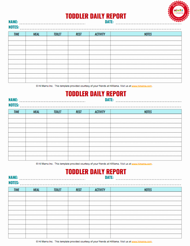 Toddler Daily Report 3 Per Page