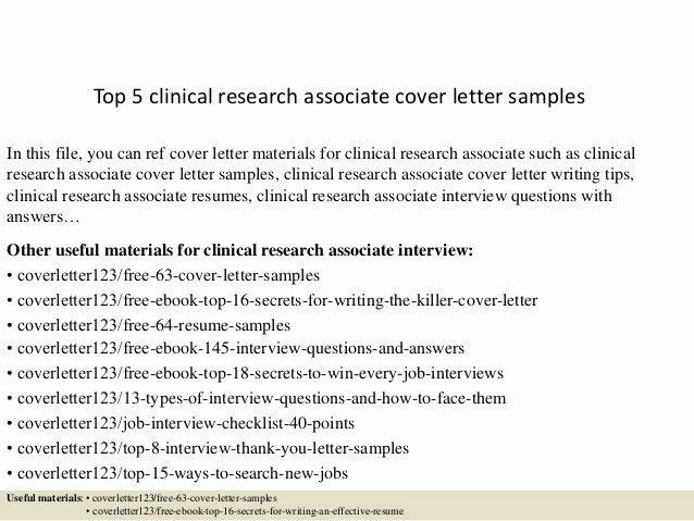 Top 5 Clinical Research associate Cover Letter Samples