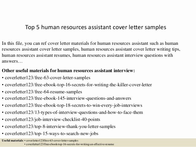 Top 5 Human Resources assistant Cover Letter Samples