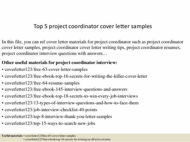 Top 5 Project Coordinator Cover Letter Samples