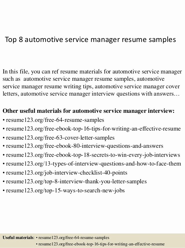 Top 8 Automotive Service Manager Resume Samples