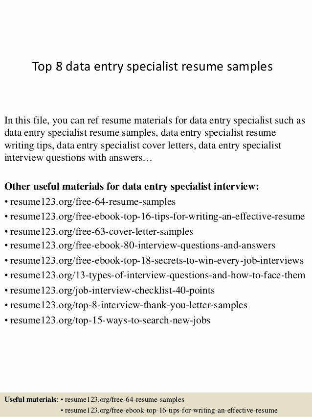 Top 8 Data Entry Specialist Resume Samples