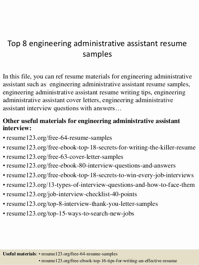 Top 8 Engineering Administrative assistant Resume Samples