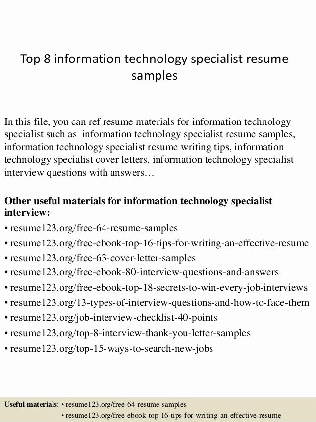 Top 8 Information Technology Specialist Resume Samples