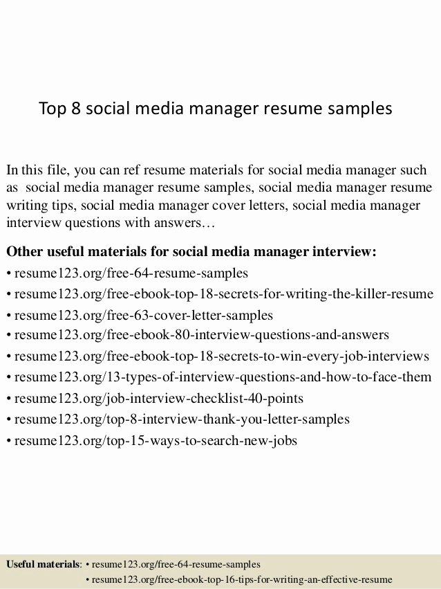 Top 8 social Media Manager Resume Samples