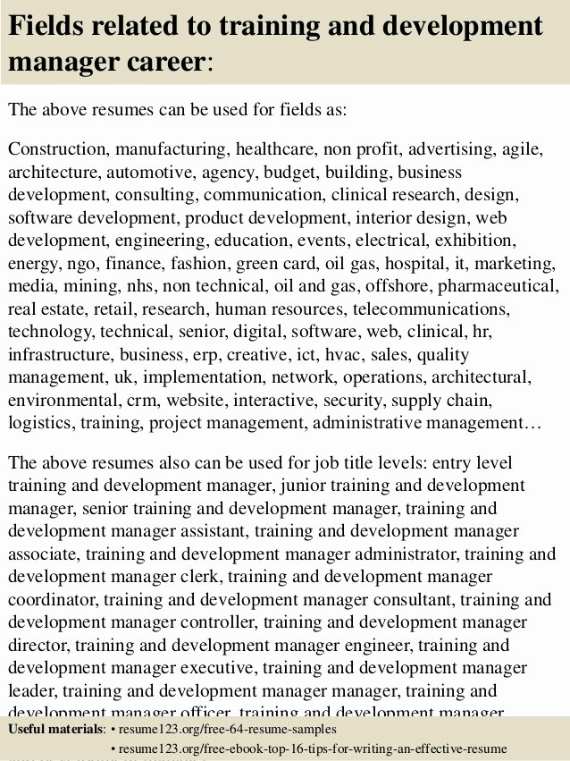 Top 8 Training and Development Manager Resume Samples
