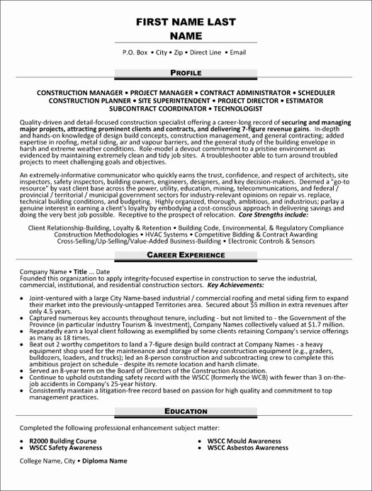 construction resume samples